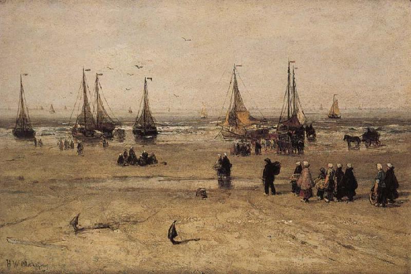 Hendrik Willem Mesdag Flat-bottomed Fishing Pinks and Fisherfolk at Scheveningen